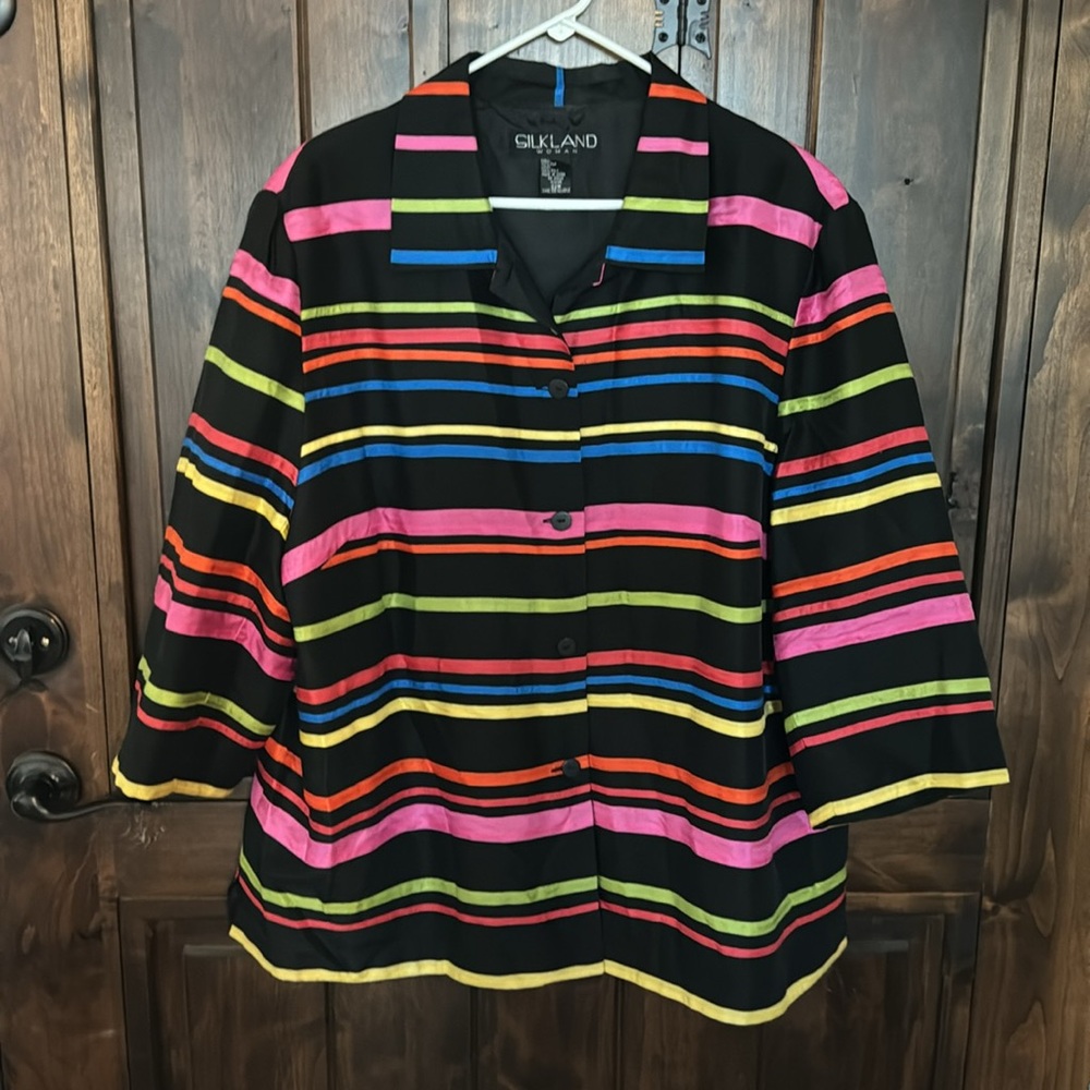 SILKLAND WOMAN Size 22W Plus Silk Bright Stripes Boutique Jacket Excellent